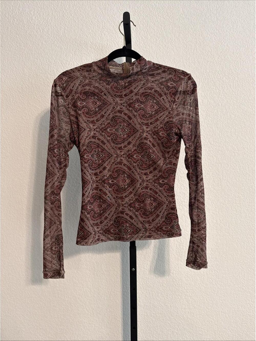 Ronny Kobo X RTR Print mock Neck Mesh Top - SMALL